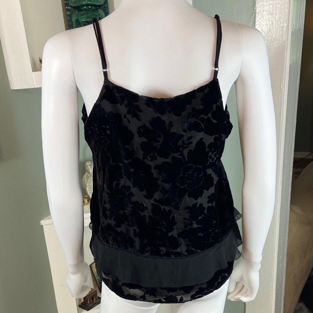 Parker Black Sheer Floral Burnout Velvet Tank Top Ruffle Silk Blend Small Floral - Picture 9 of 13